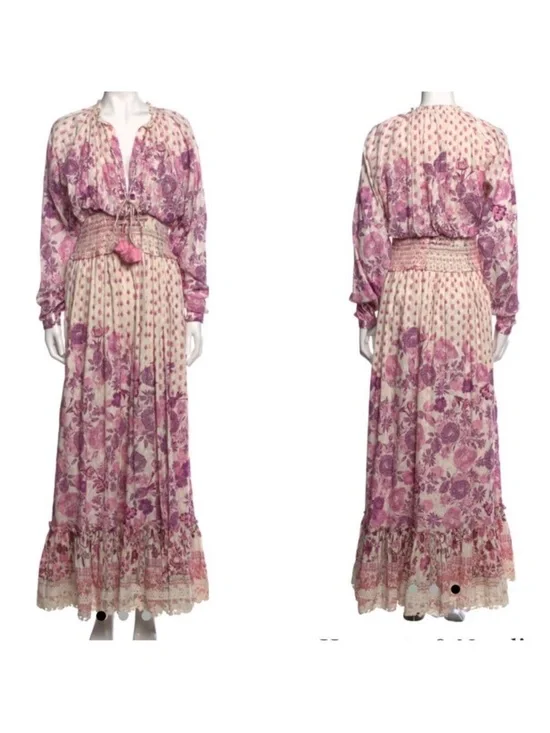 HEMANT & NANDITA Suki Maxi Dress Pink Floral Lace Boho Romantic Cottagecore S - Picture 7 of 13